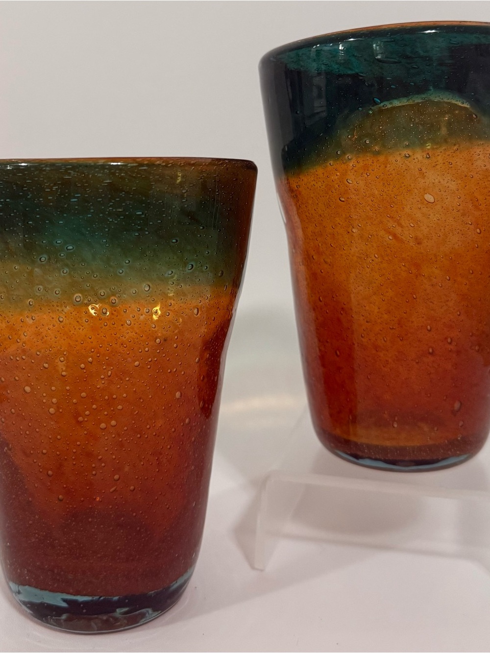 Set of 2 Handcrafted Dual-Tone Glass Tumblers Orange Ombré